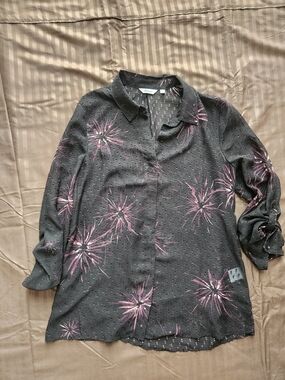 2/$20 Sheer Black Blouse with Firewoek Print